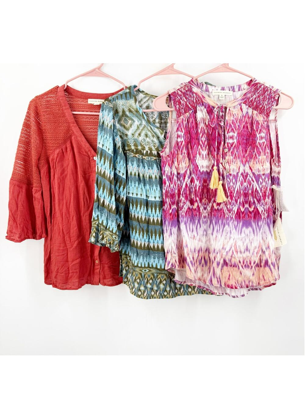 Farmers Market Tops x3 Size Small NWT Boho Bohemian Bundle Lot Peasant Casual
